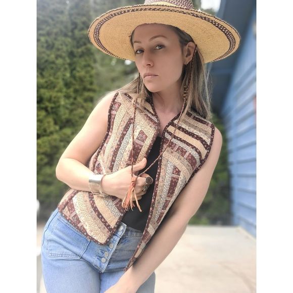 The Hester Handmade Quilted Cotton Vest Cottagecore Rustic Sz M - Picture 6 of 11